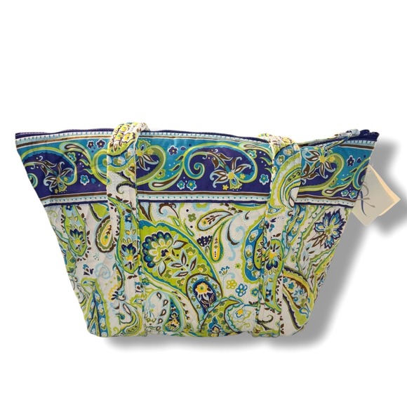 Santa Cruz Quilted Paisley Tote Bag Blue Green Yellow Floral Accent New - Picture 2 of 10